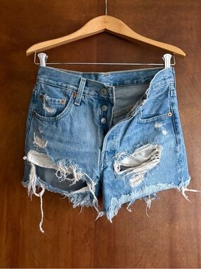 Levi's Light Blue Distressed Denim Cutoff Shorts